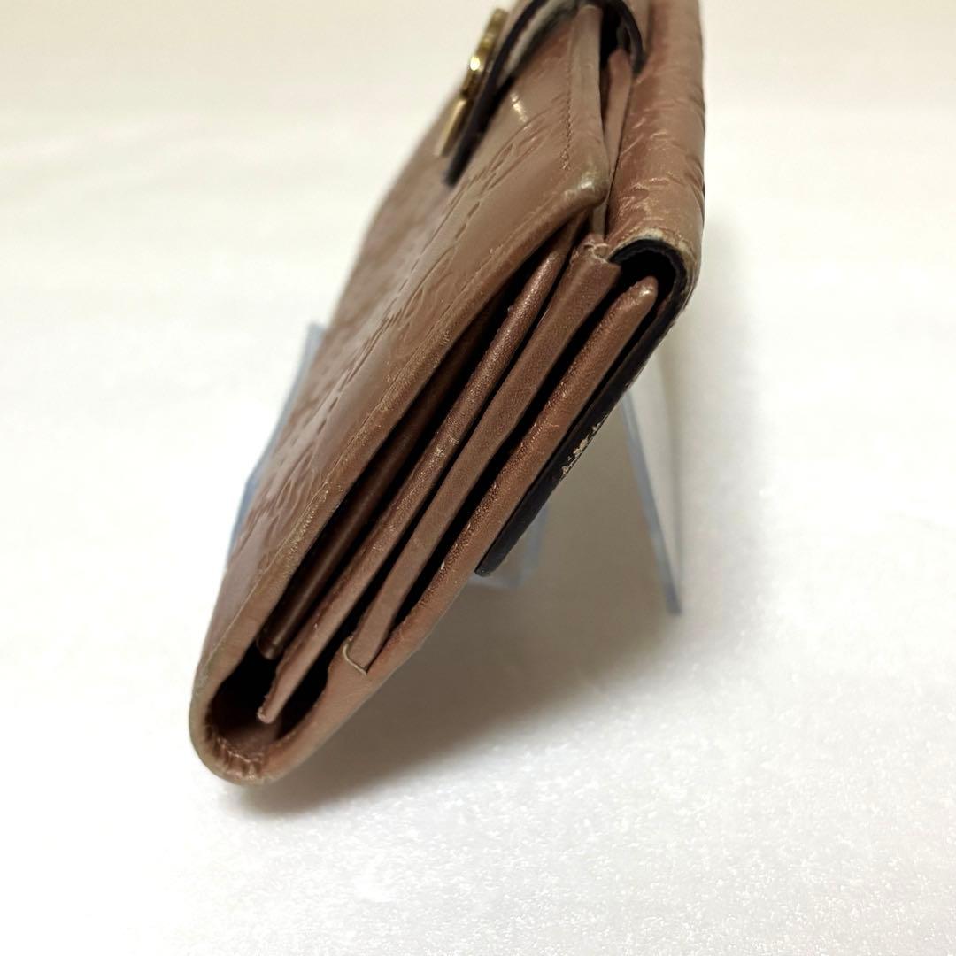 【大人お洒落】グッチ 長財布 シマレザー ハート金具 GG柄 ブロンズ