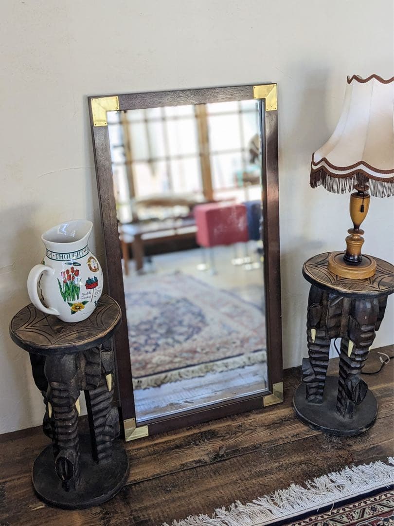 アルベシア材のゾウのスツール 2脚セット 木製