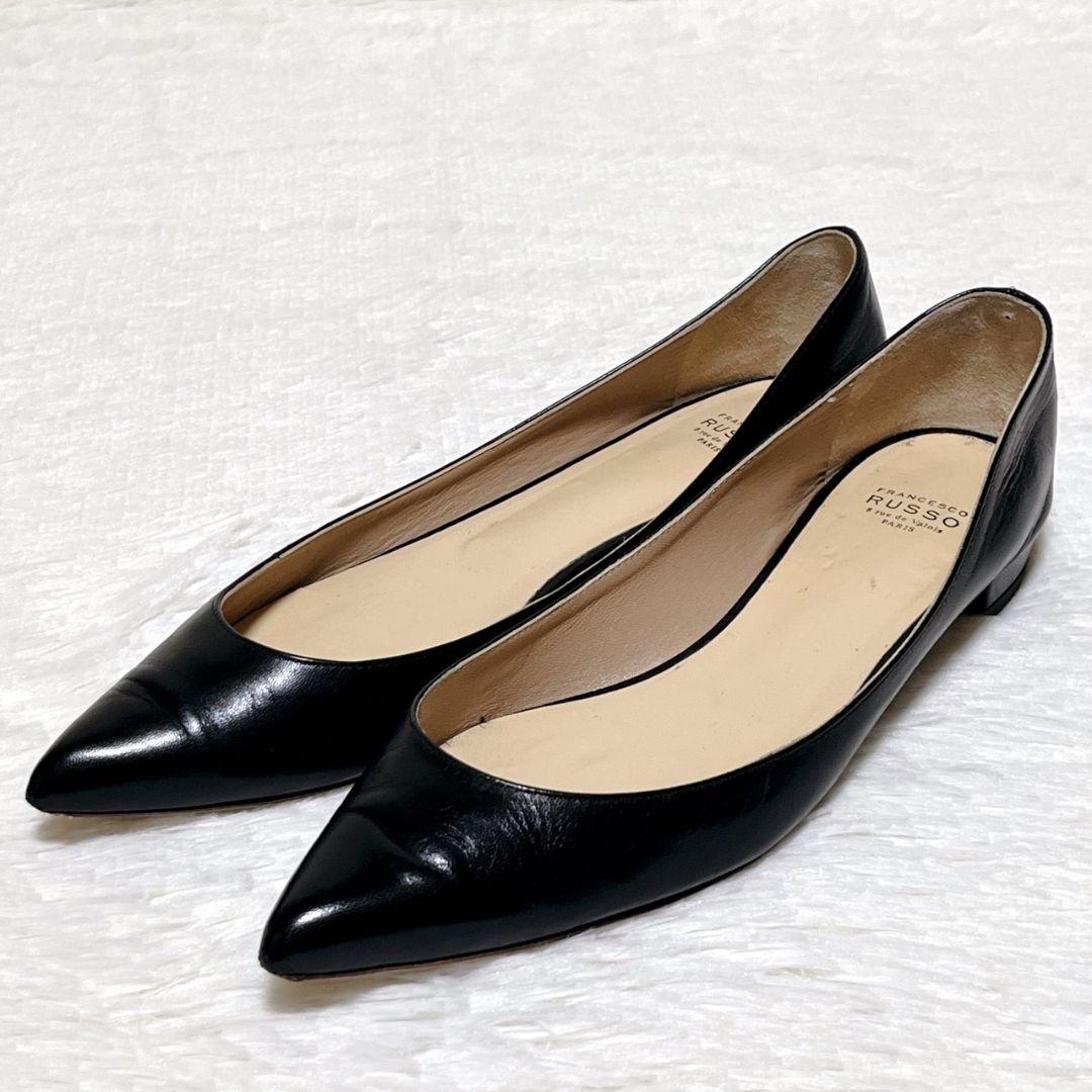 ​【極美品】フランチェスコルッソ フラットシューズ 38 黒 ポインテッドトゥ