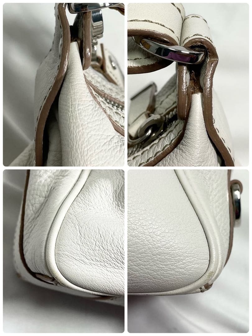 トッズ アクセサリーポーチ レザー ロゴ 型押し 多機能 大容量 手さげ 白