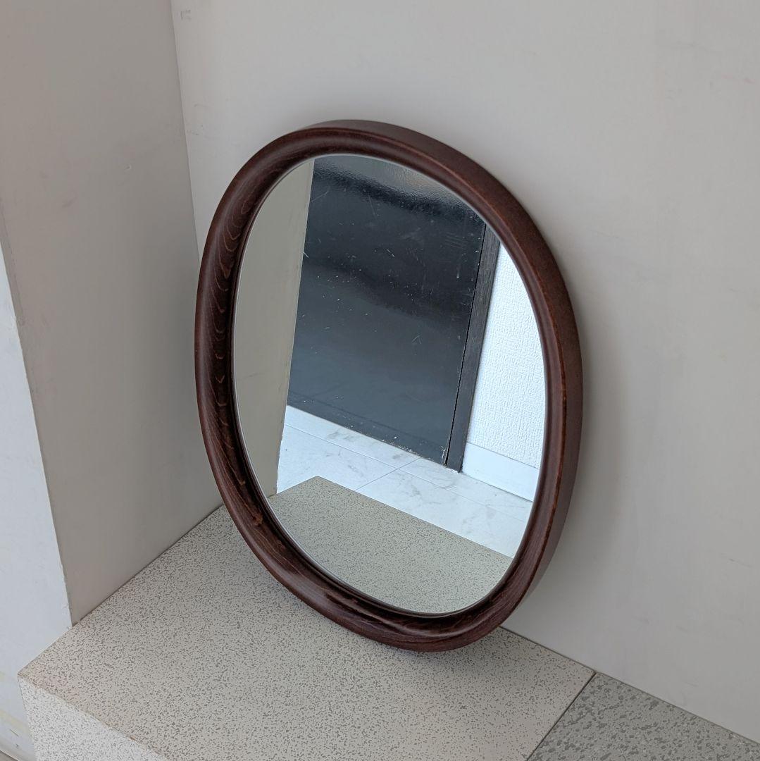 美品 秋田木工 柳宗理 ヴィンテージ ウォールミラー オーバル 古代色 曲木