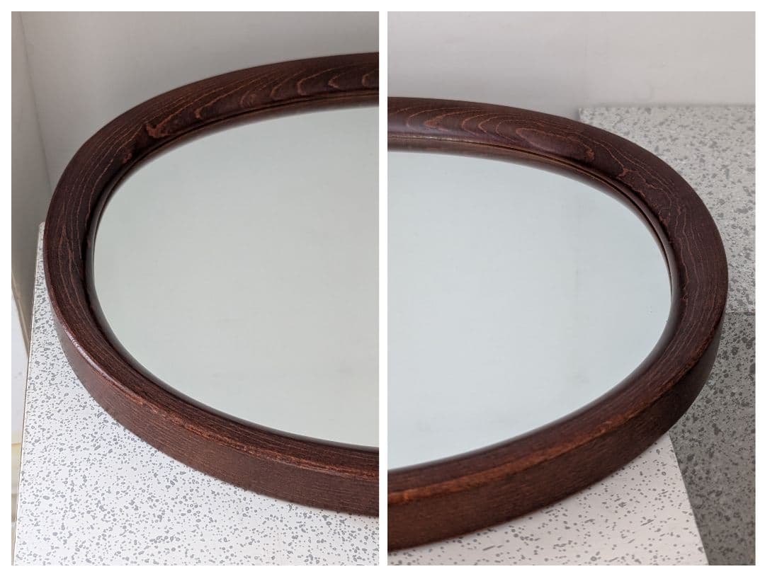 美品 秋田木工 柳宗理 ヴィンテージ ウォールミラー オーバル 古代色 曲木