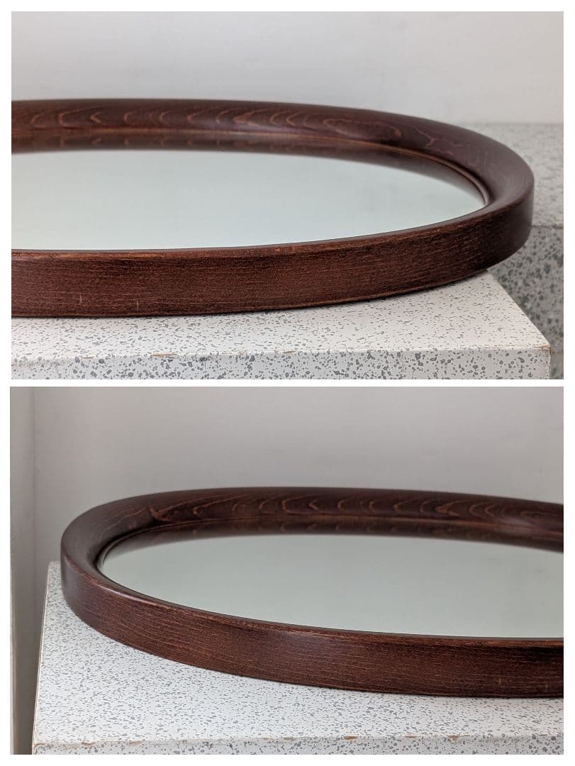 美品 秋田木工 柳宗理 ヴィンテージ ウォールミラー オーバル 古代色 曲木