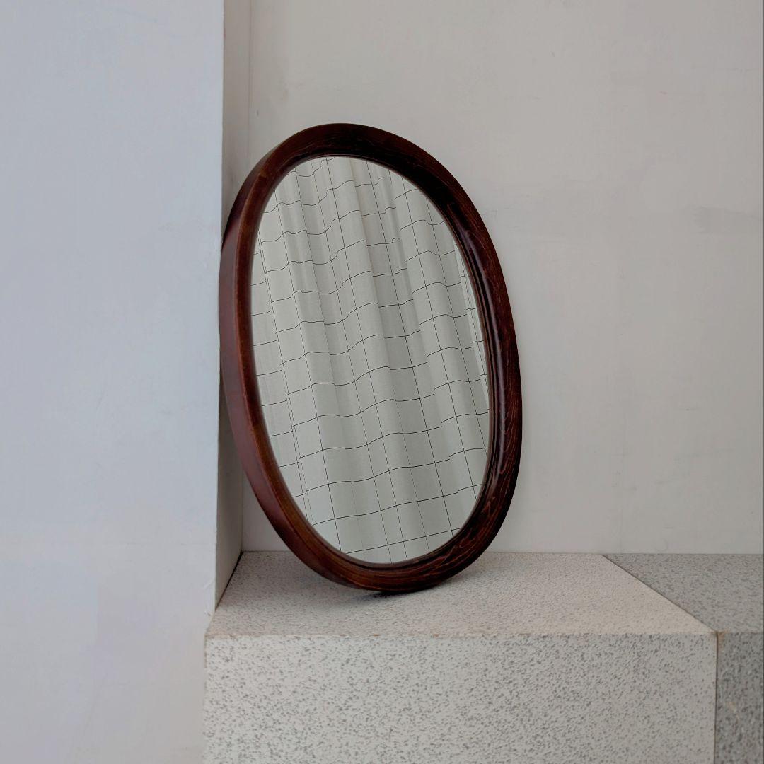 美品 秋田木工 柳宗理 ヴィンテージ ウォールミラー オーバル 古代色 曲木