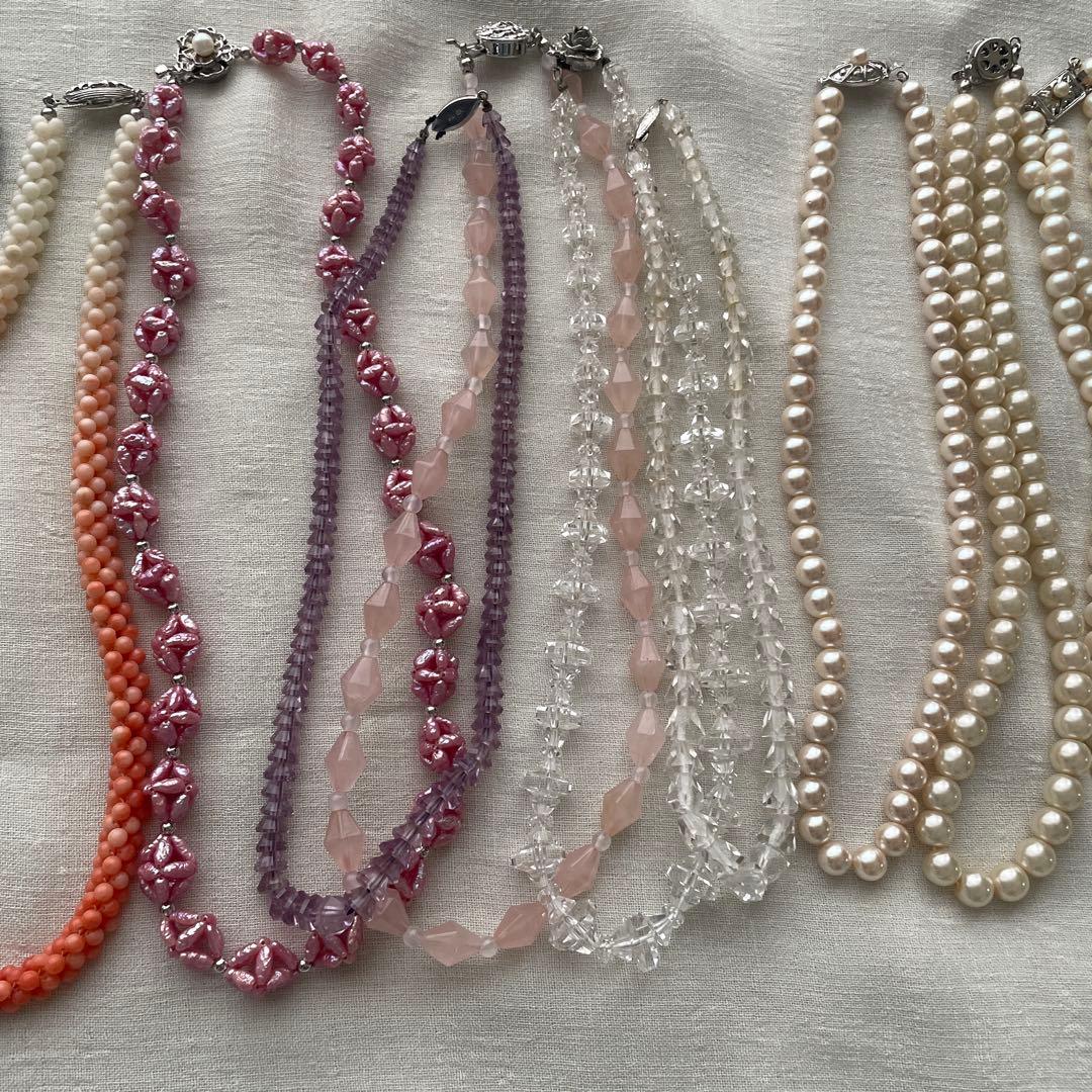 は*ま様 昭和レトロアクセサリー天然石ネックレス12点セットまとめてsilver