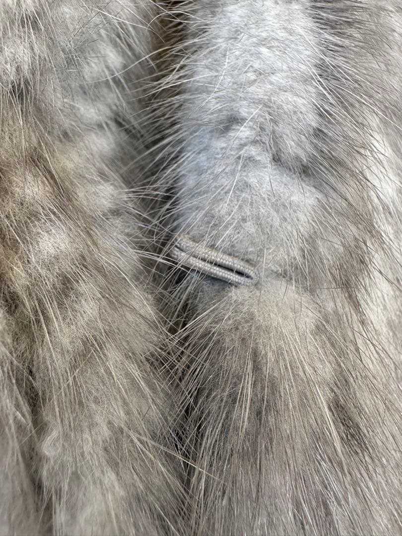 毛皮ミンク ショール フリンジ付き ストール ホワイトグレー系