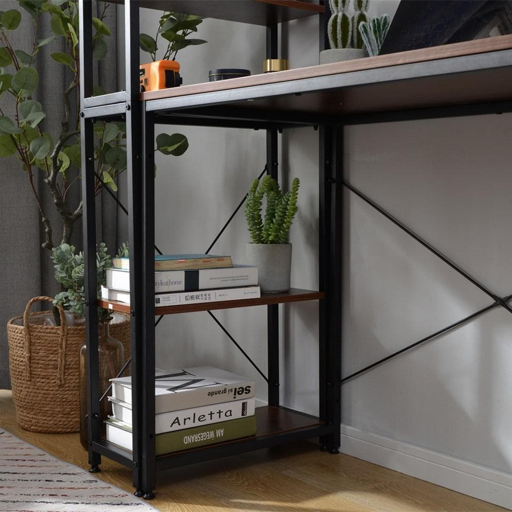 【新品】ブラック パソコンデスク ラック付き 木製 学習デスク