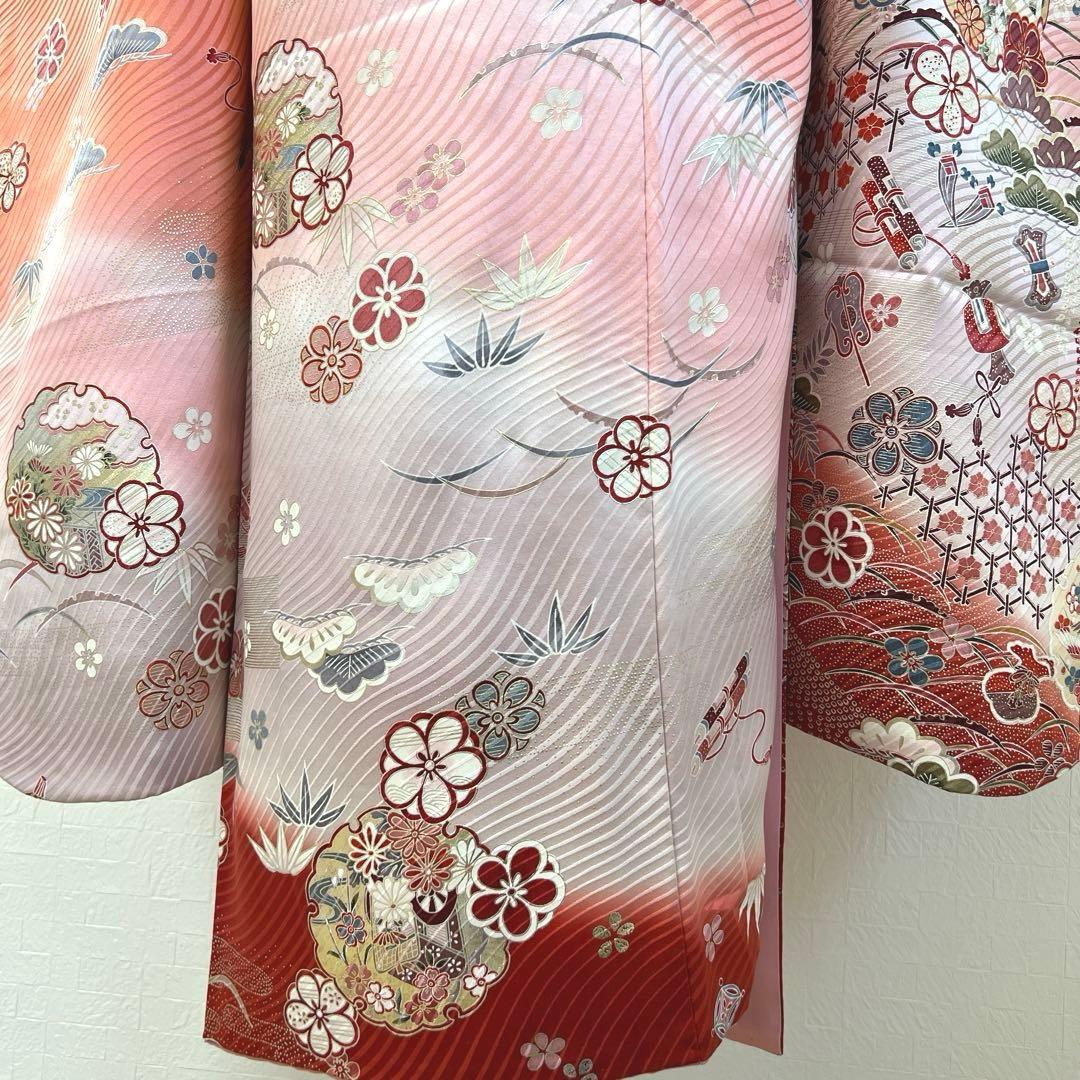 480 振袖フルセット 正絹 コーラルピンク オレンジ 橙 桃 金銀彩 暈し染め