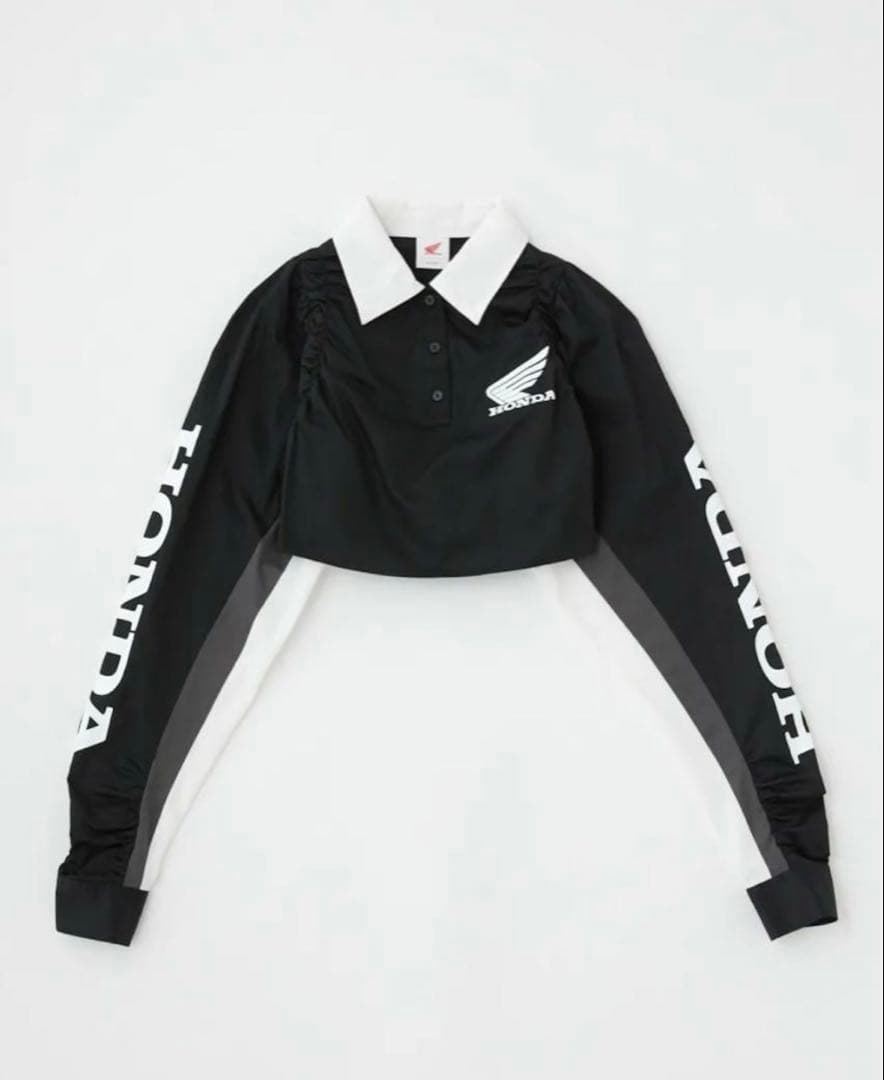 HONDA MOUSSYコラボ クロップドポロシャツ 長袖 ブラック