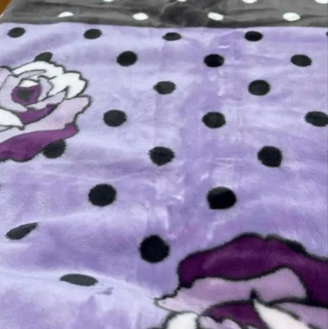 アナスイ　アクリルニューマイヤー毛布　シングル　白黒×紫　ドット柄西川産業