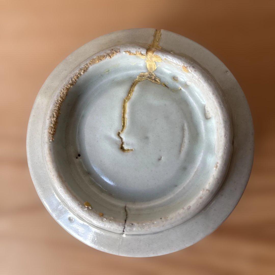 アンティーク伊万里　藍手いびつ茶碗　布袋さん絵　共箱付き