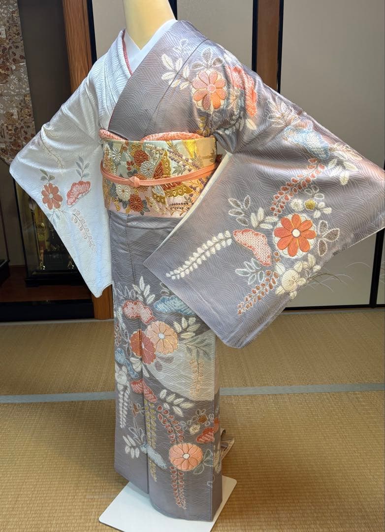 フォーマル５点フルセット 正絹訪問着　袋帯　帯締め帯揚げ　重ね襟