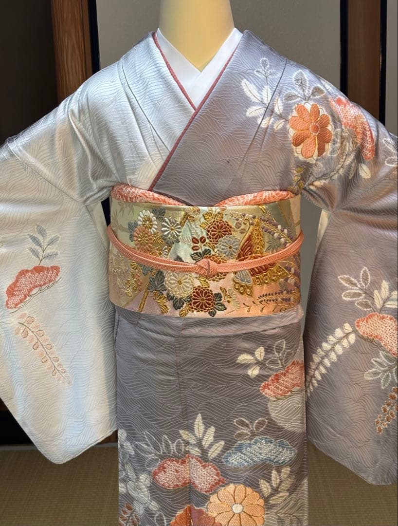 フォーマル５点フルセット 正絹訪問着　袋帯　帯締め帯揚げ　重ね襟