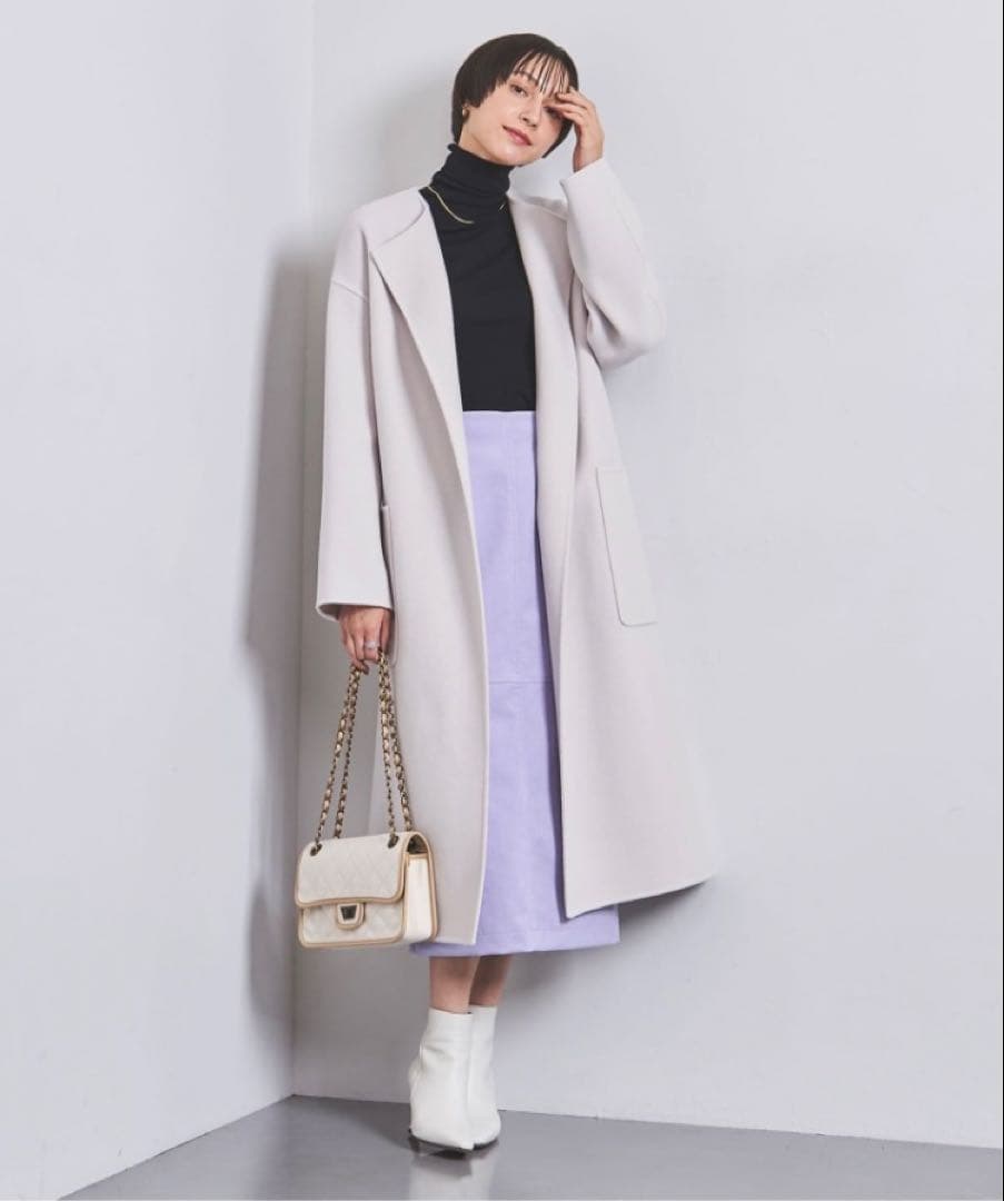 極美品 UNITED ARROWS ホワイト ベルト付きロングコート