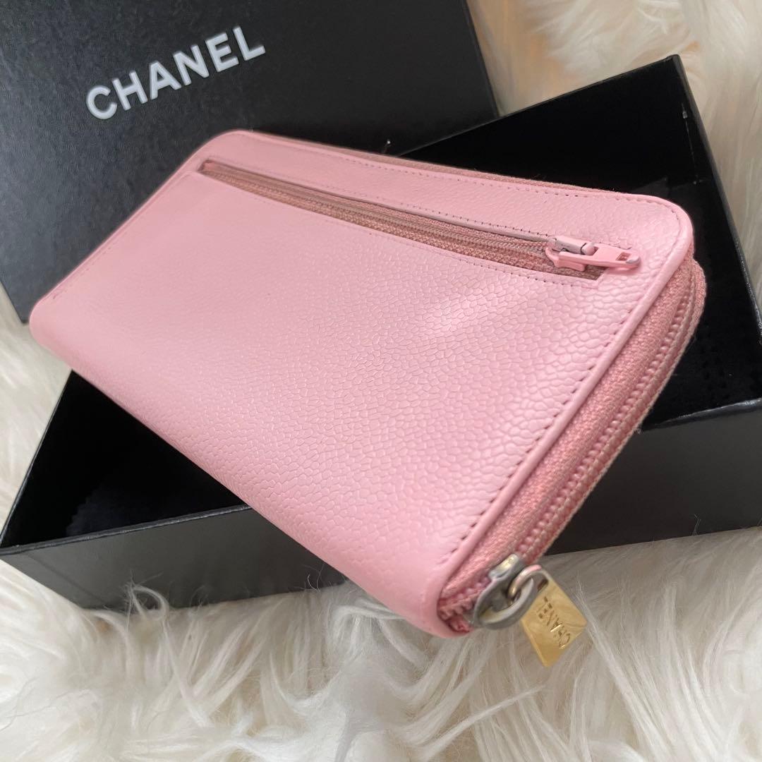 CHANEL シャネル キャビアスキン ラウンドジップ 財布 ピンク