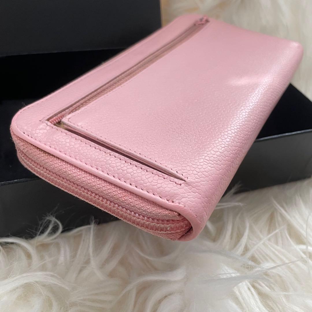 CHANEL シャネル キャビアスキン ラウンドジップ 財布 ピンク