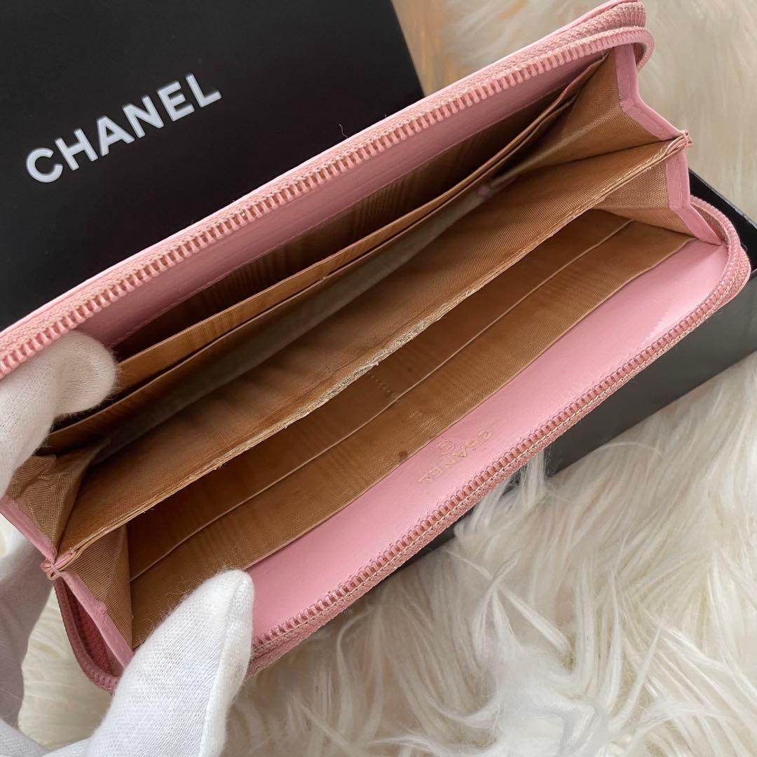 CHANEL シャネル キャビアスキン ラウンドジップ 財布 ピンク