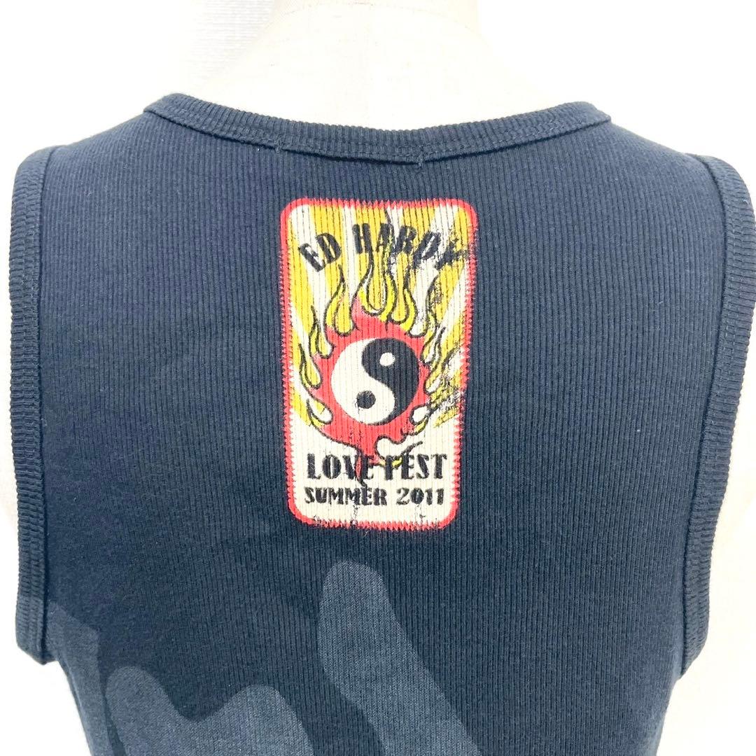 y2k❤️ 00s Ed Hardy スカル 両面ロゴ リブ タンクトップ