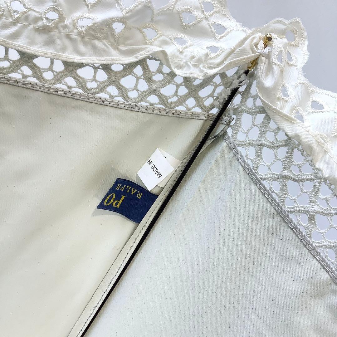 新品★ポロラルフローレン★エンブロイダリーフリル晴雨兼用2段折りたたみ傘日傘★白