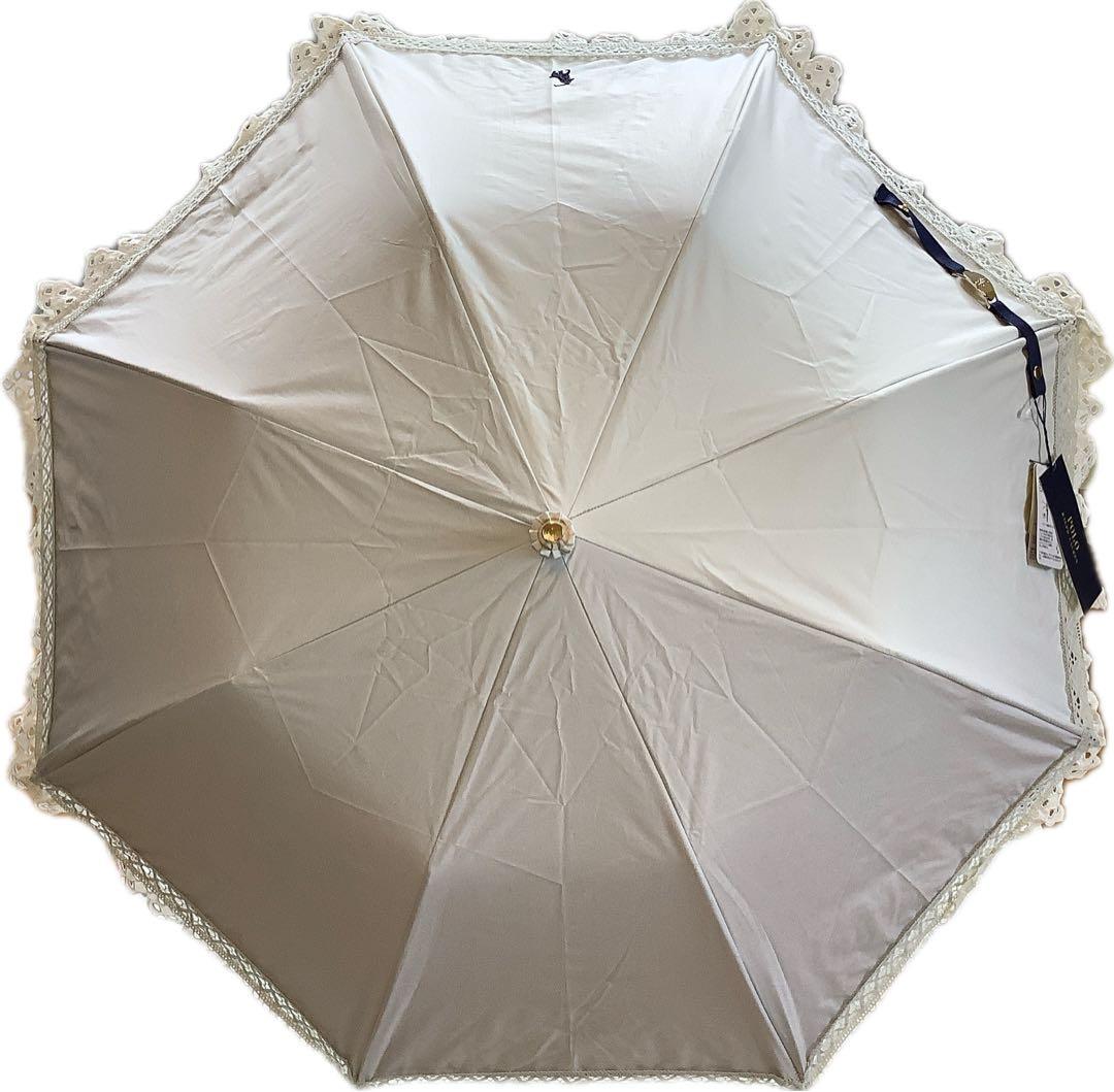 新品★ポロラルフローレン★エンブロイダリーフリル晴雨兼用2段折りたたみ傘日傘★白