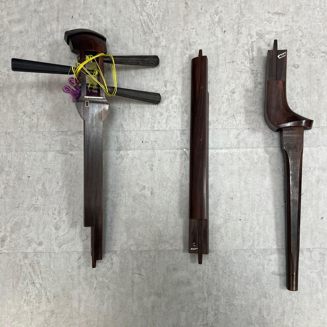 細棹長唄三味線　三つ折れ　1枚溝　東触り　木撥　ハードケース　皮破れ　ジャンク