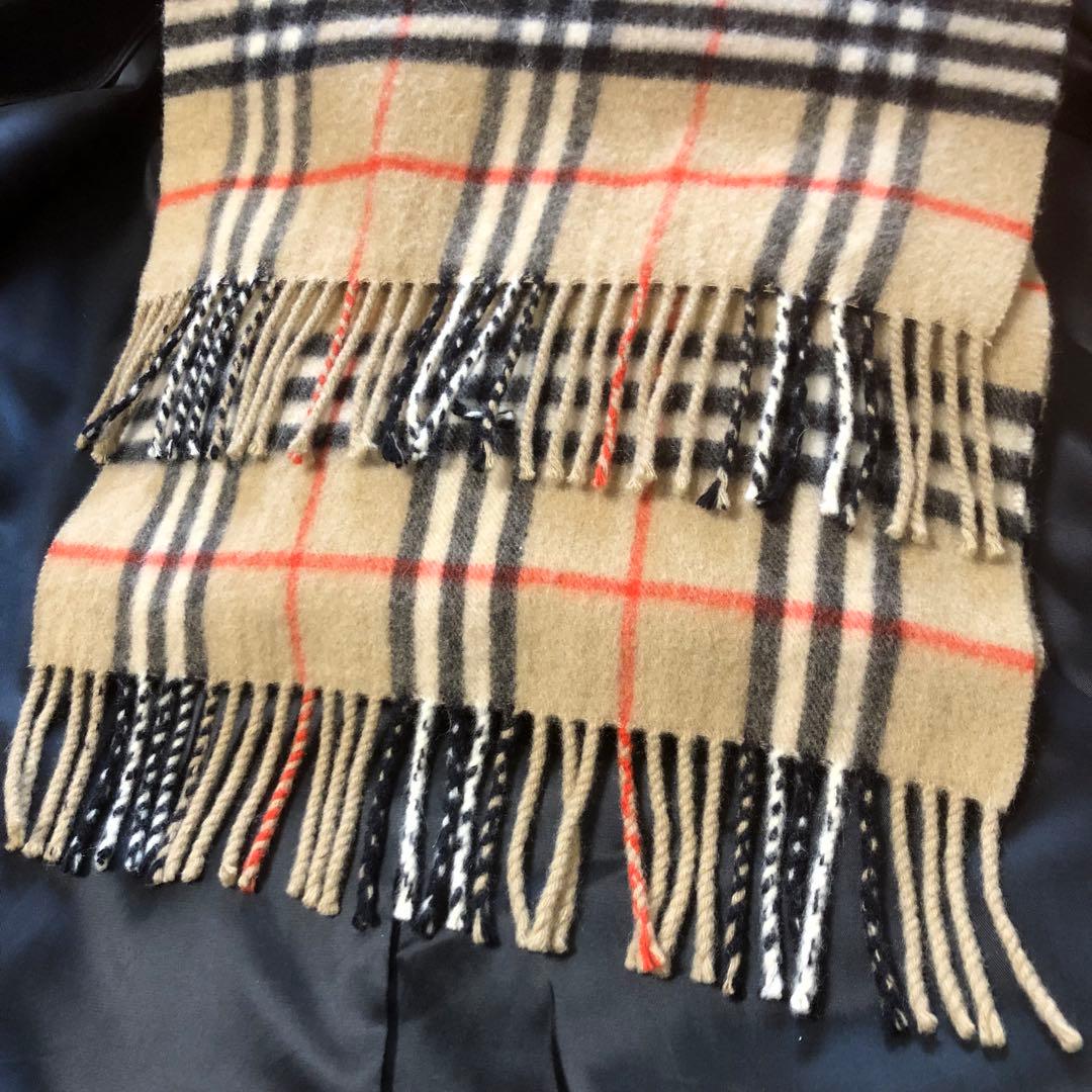 【美品】バーバリーズ カシミヤ100% ノバチェック マフラー 白タグ