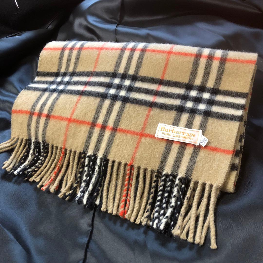 【美品】バーバリーズ カシミヤ100% ノバチェック マフラー 白タグ