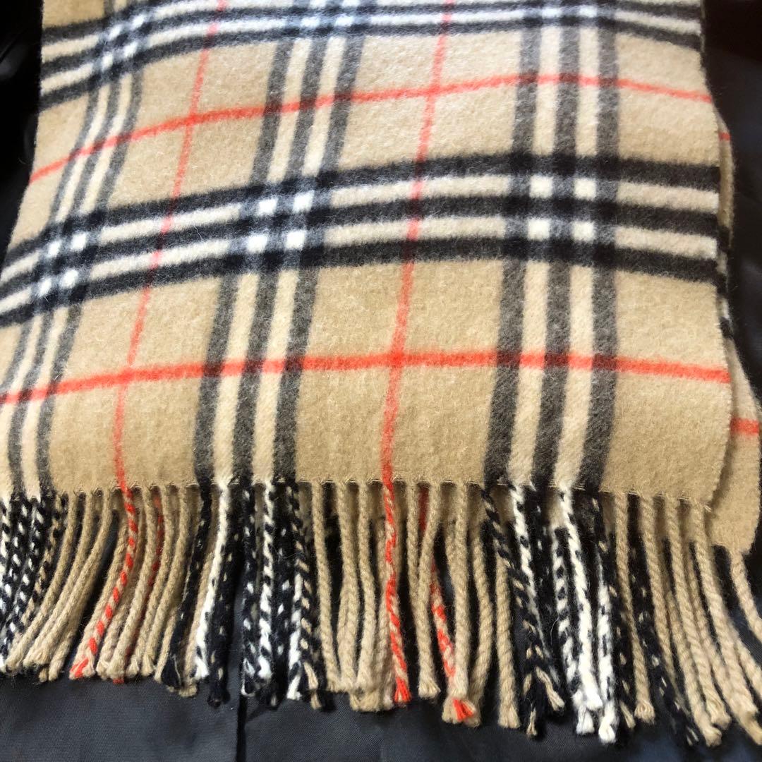 【美品】バーバリーズ カシミヤ100% ノバチェック マフラー 白タグ