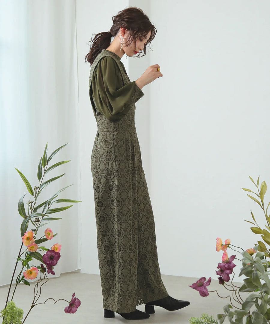 【まぁちぃ】幾何学柄 レース セットアップ パンツ オケージョンドレス