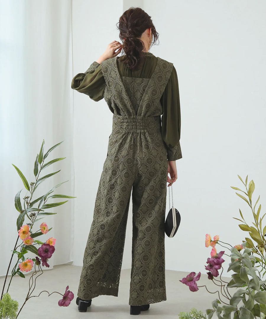 【まぁちぃ】幾何学柄 レース セットアップ パンツ オケージョンドレス