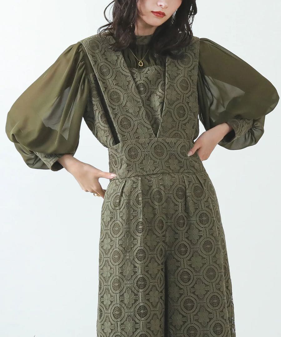 【まぁちぃ】幾何学柄 レース セットアップ パンツ オケージョンドレス