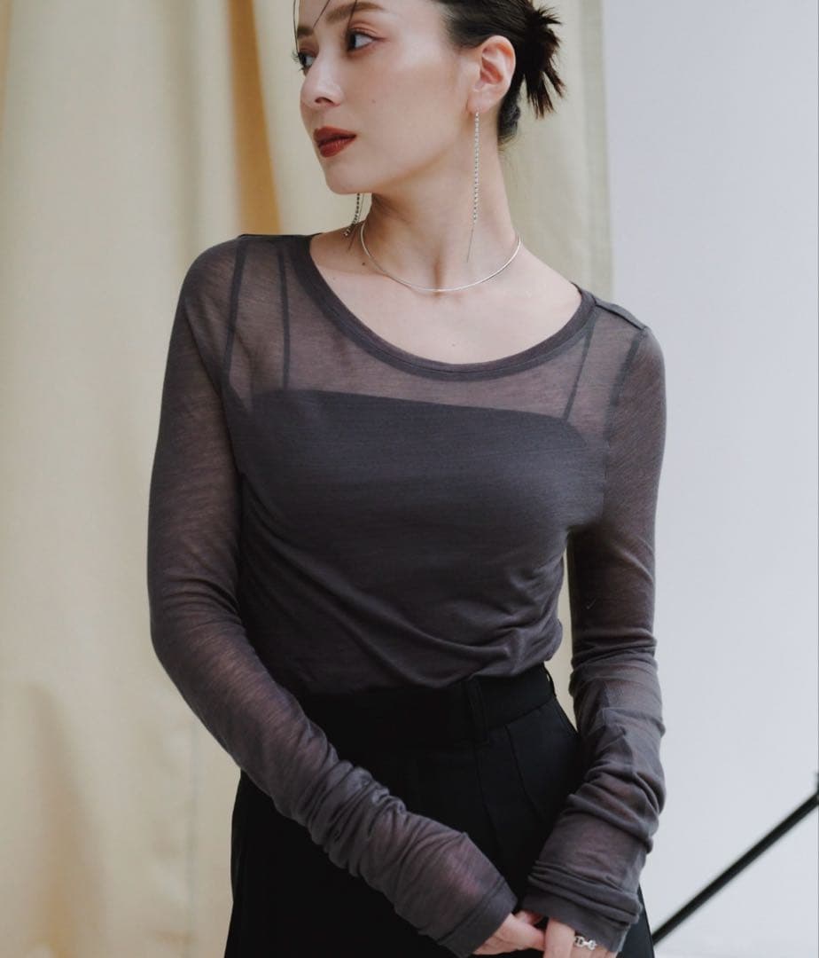 新品未使用 anuans シアーロングスリーブTシャツ GRAY