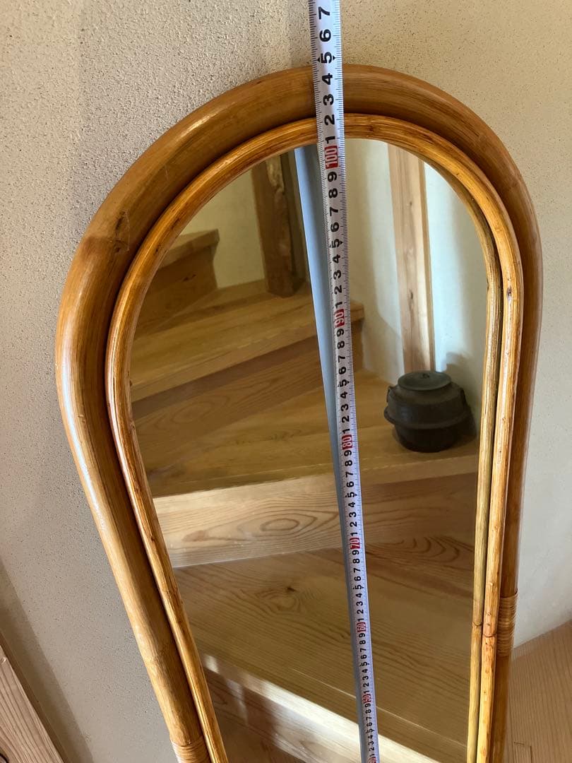 アンティーク　ラタンミラー　壁掛け 昭和レトロ