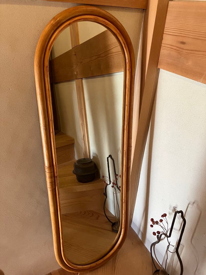 アンティーク　ラタンミラー　壁掛け 昭和レトロ
