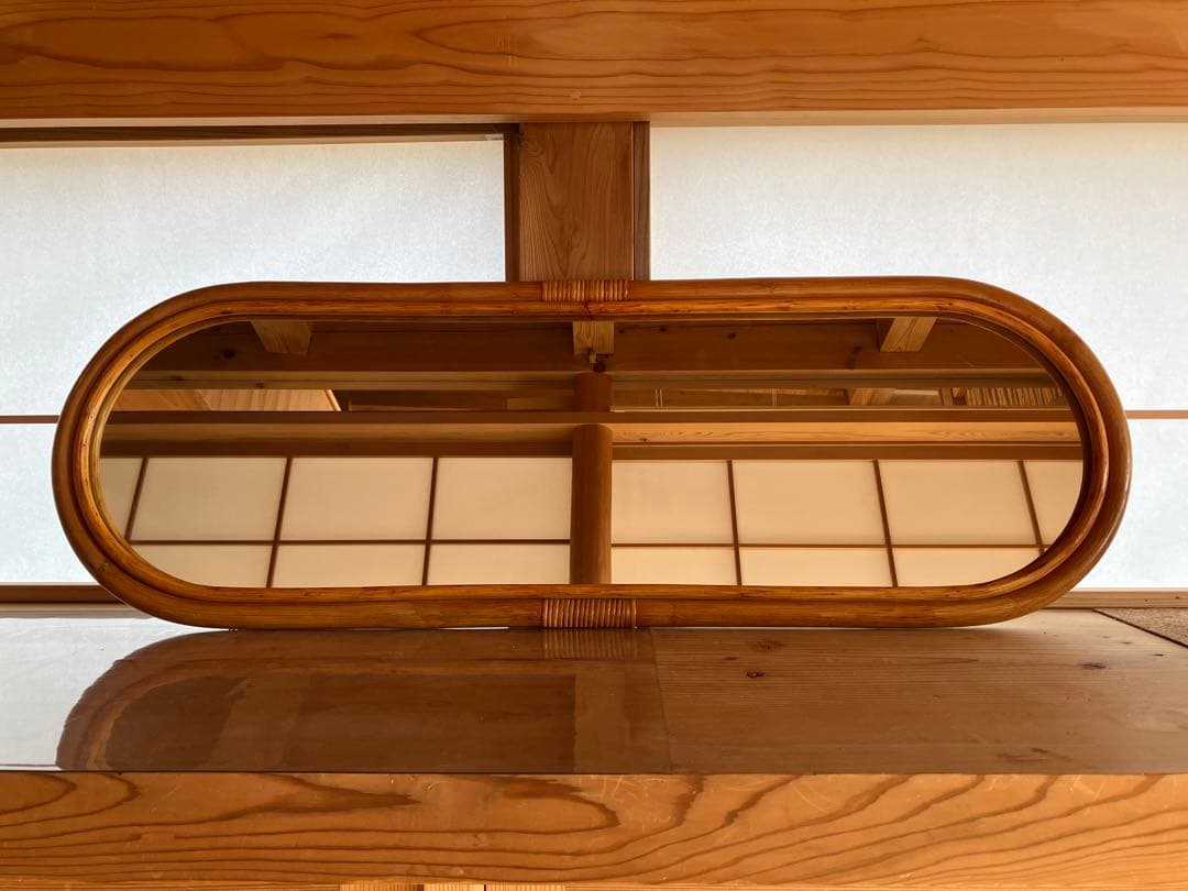 アンティーク　ラタンミラー　壁掛け 昭和レトロ