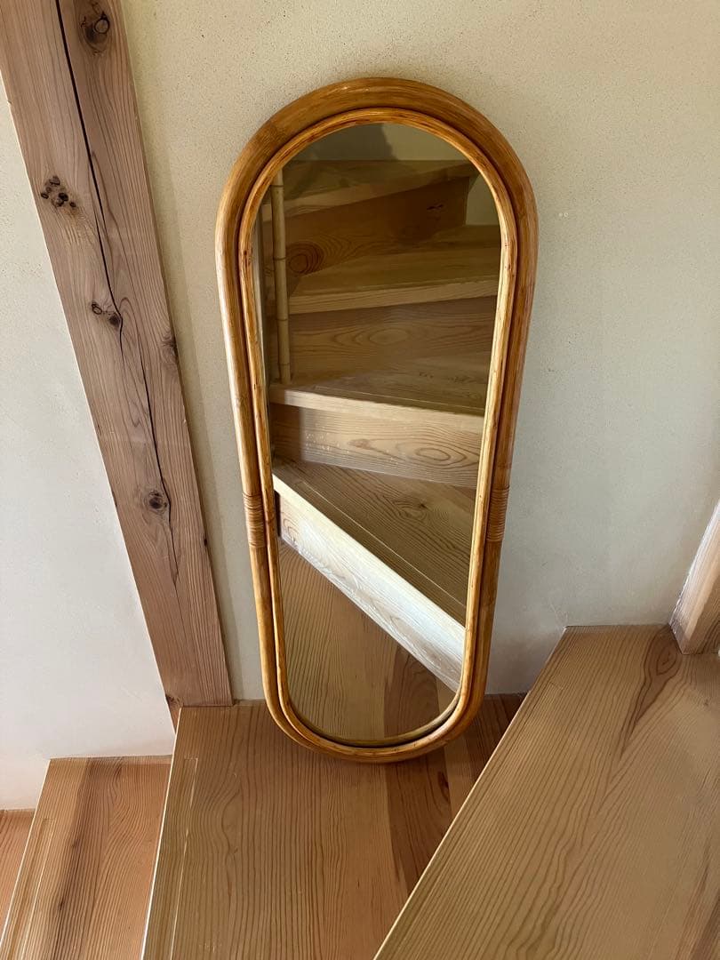 アンティーク　ラタンミラー　壁掛け 昭和レトロ