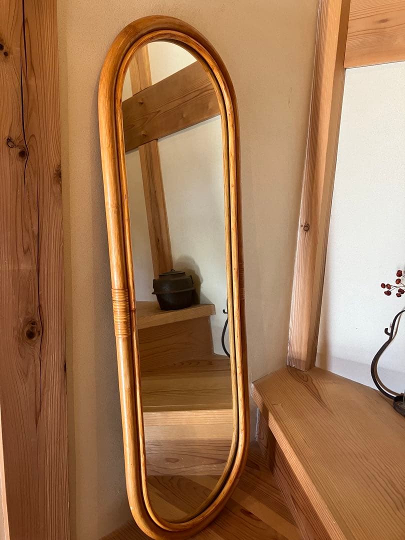 アンティーク　ラタンミラー　壁掛け 昭和レトロ