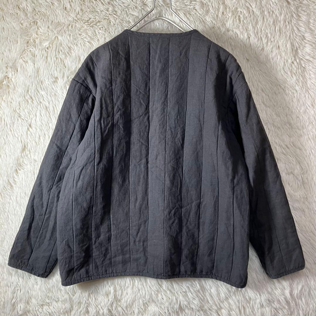 美品 中川政七商店 麻100％ キルトショートコート 日本製 紺 フリーサイズ