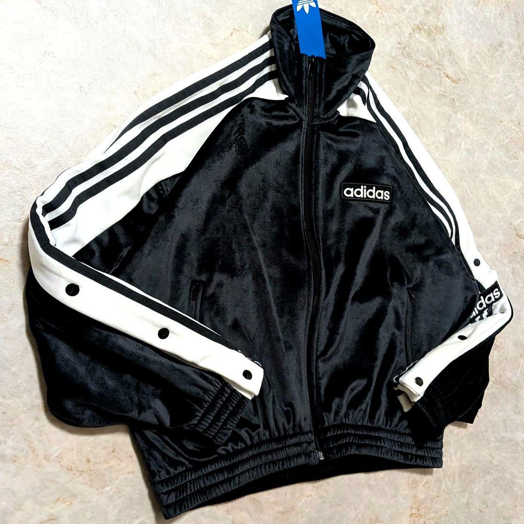 大人気★adidasアディブレイクベロアトラックジャケット黒白 L 重盛さと美