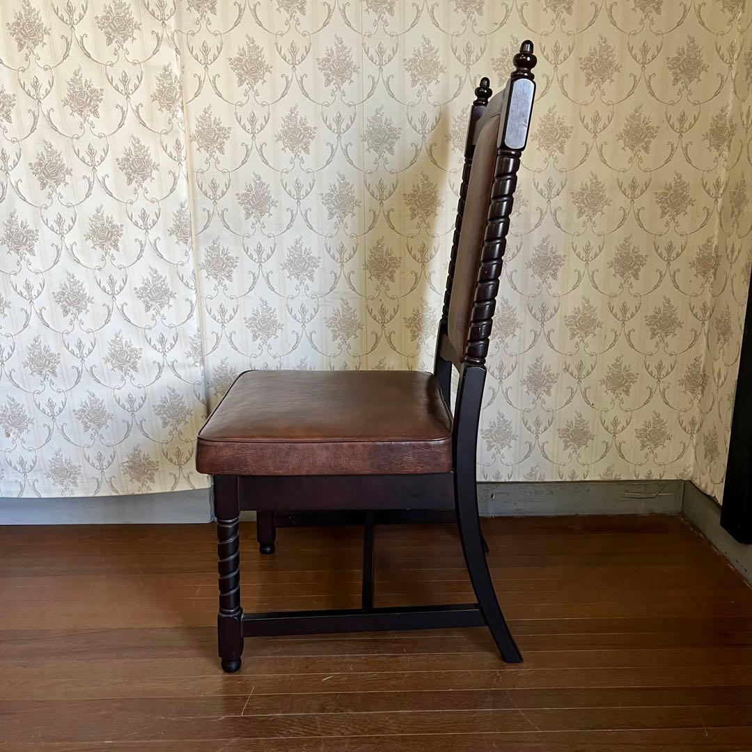 【アンティーク】③ トーア 木製 ダイニングチェア レザー張り 椅子 古民家
