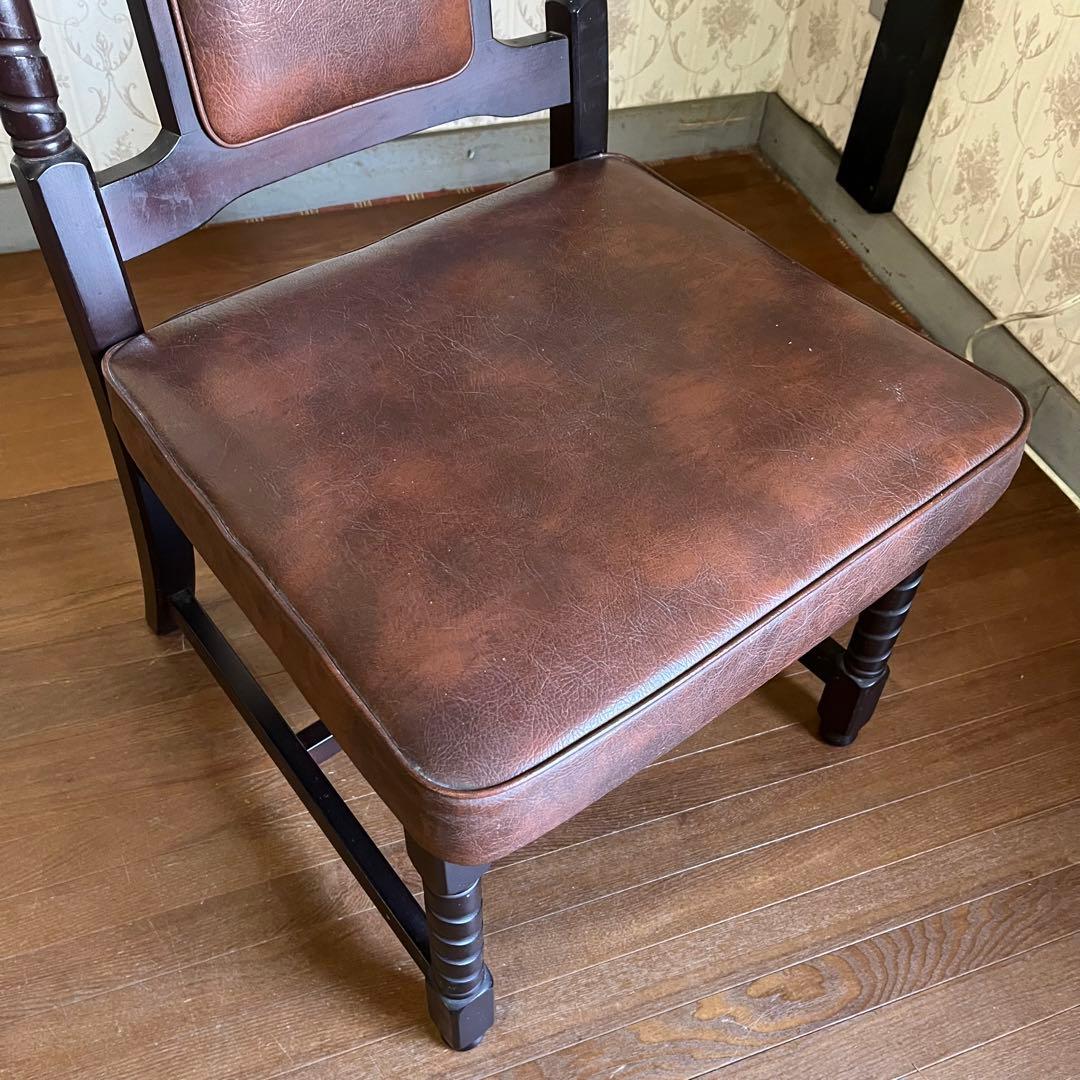 【アンティーク】③ トーア 木製 ダイニングチェア レザー張り 椅子 古民家