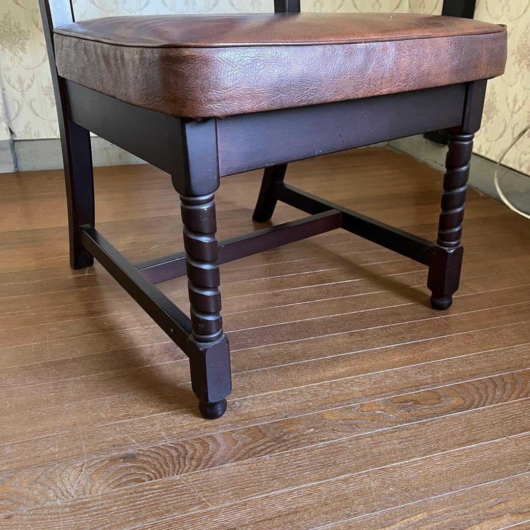 【アンティーク】③ トーア 木製 ダイニングチェア レザー張り 椅子 古民家