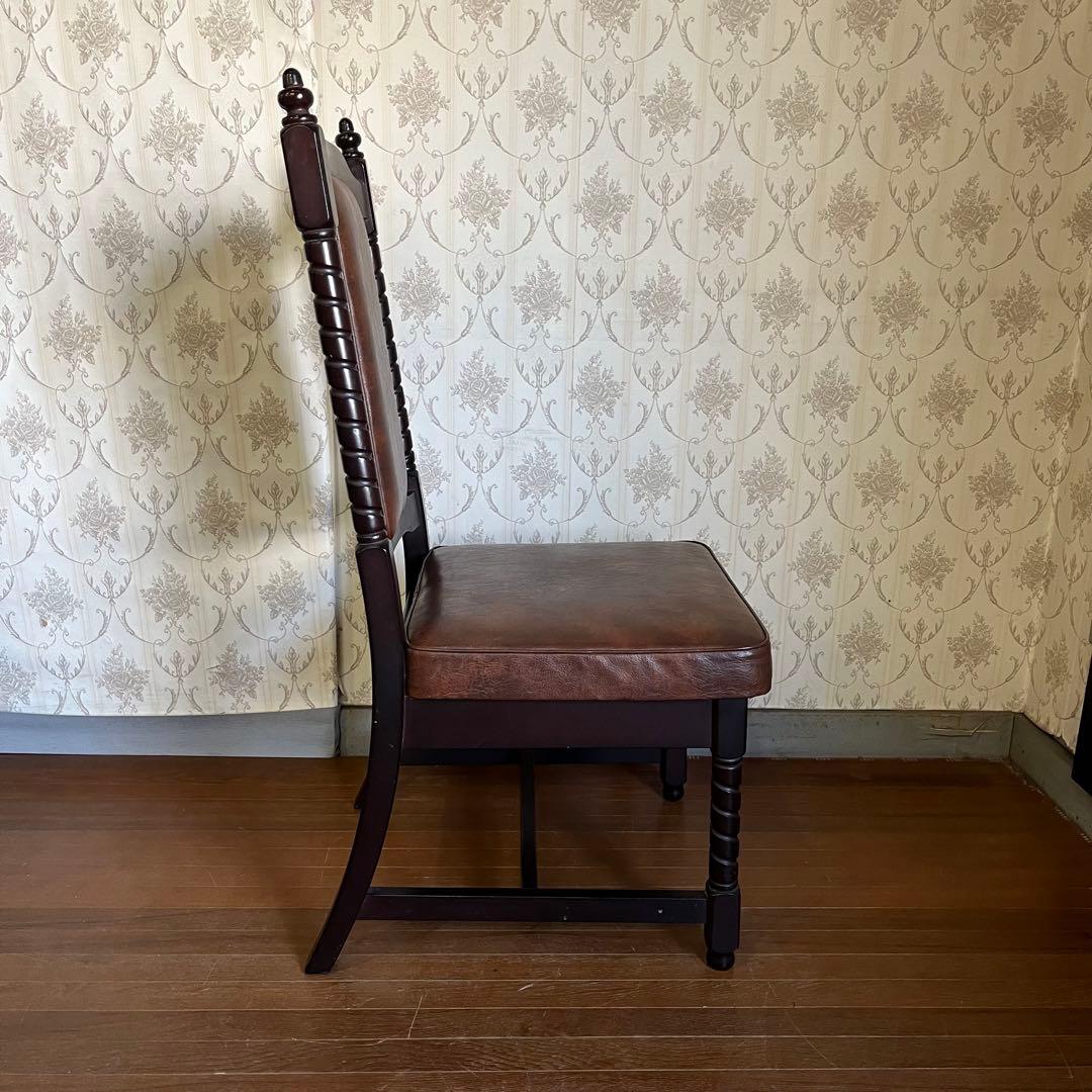 【アンティーク】③ トーア 木製 ダイニングチェア レザー張り 椅子 古民家