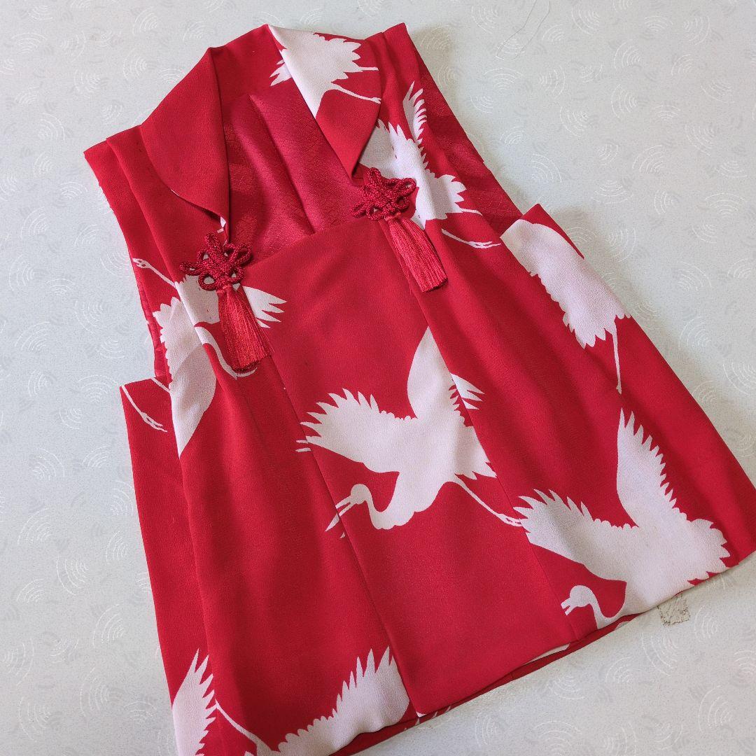 七五三３歳正絹アンティーク鶴柄の被布（中綿無し）