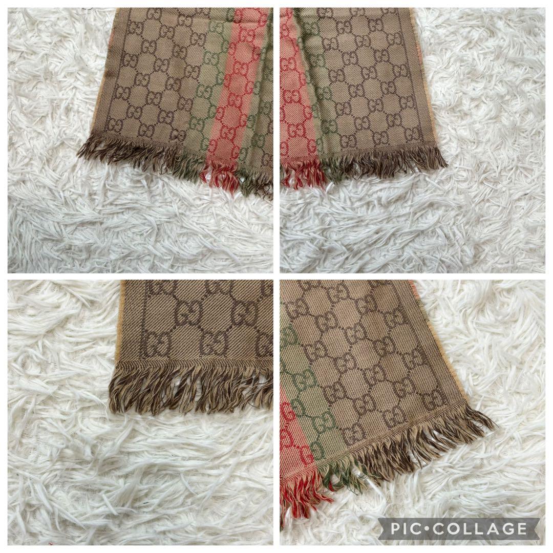 人気✨GUCCI グッチ マフラー　シェリーライン GG柄 総柄 フリンジ