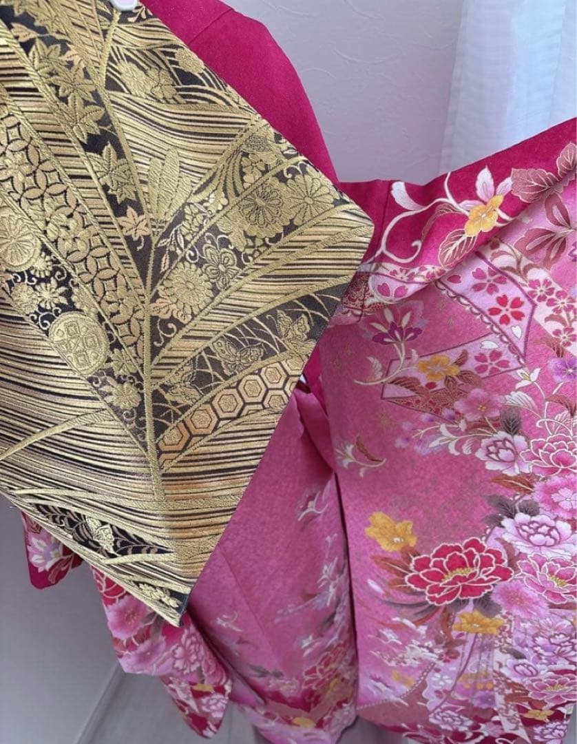 豪華振袖フルセット　ピンク 大輪　牡丹　薔薇　　花柄 成人式に