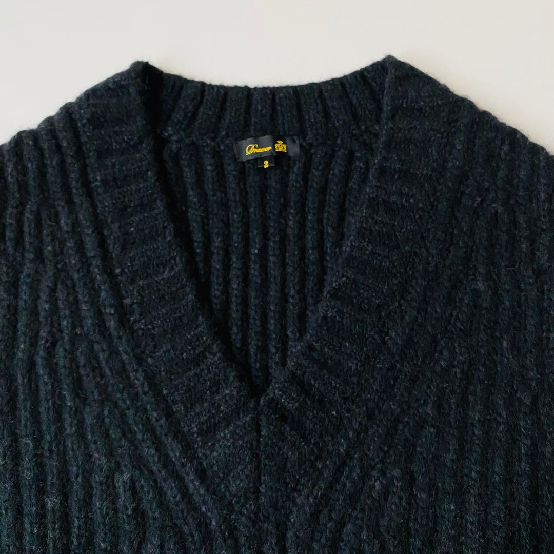 【美品】ドゥロワー　3G畔編み Vネック ニットベスト　ウール　キャメル　2