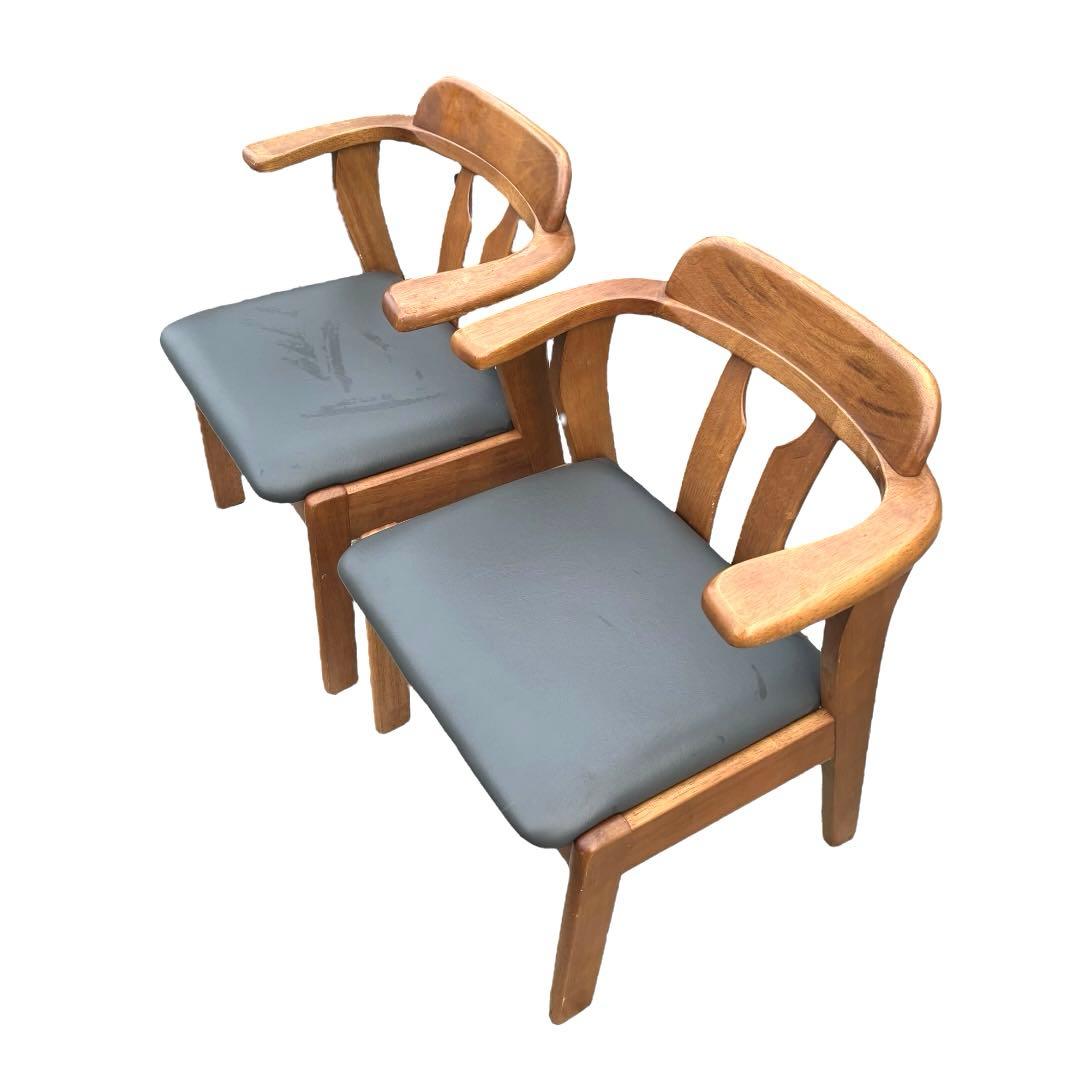 家具　ブラウン 木製アームチェア 2脚セット　レトロ　昭和