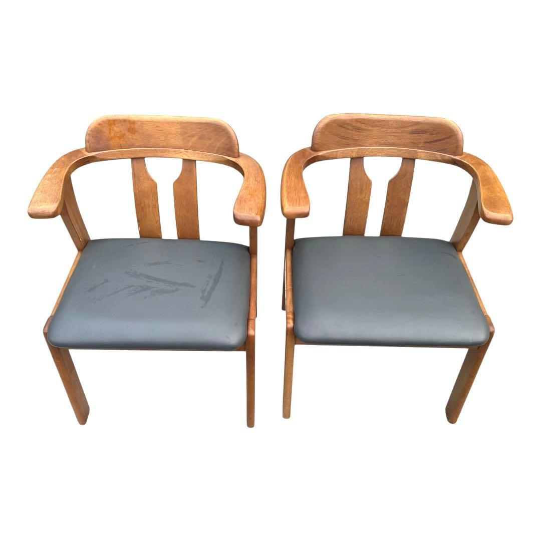 家具　ブラウン 木製アームチェア 2脚セット　レトロ　昭和