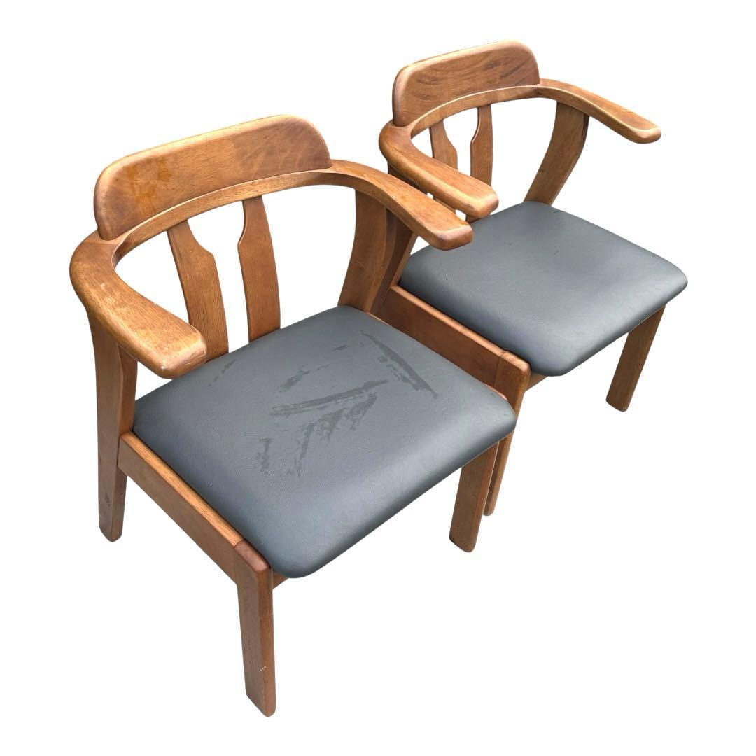 家具　ブラウン 木製アームチェア 2脚セット　レトロ　昭和